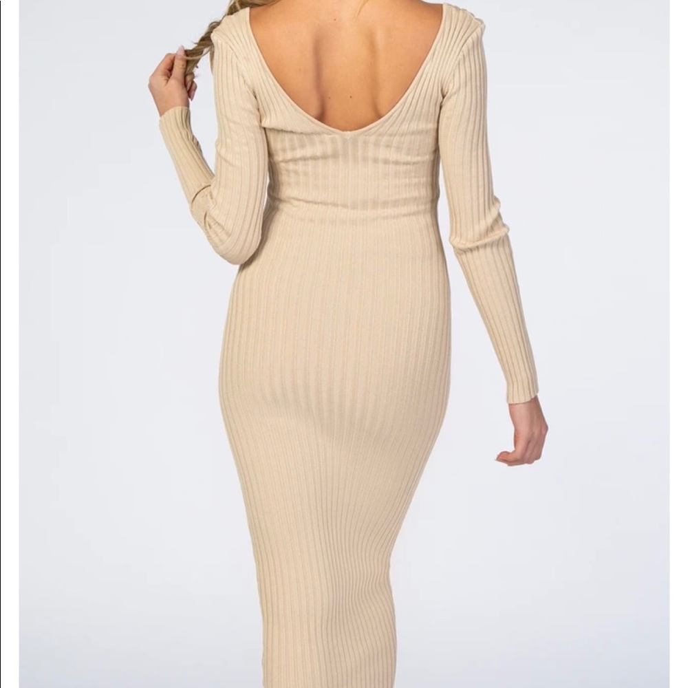 Taupe Fitted Long Sleeve Maternity Midi Maxi Dress